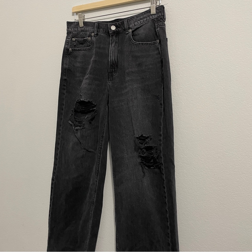 American Eagle Skater Jean High Rise Black Distressed Wide Leg Womens 6 - Picture 5 of 13